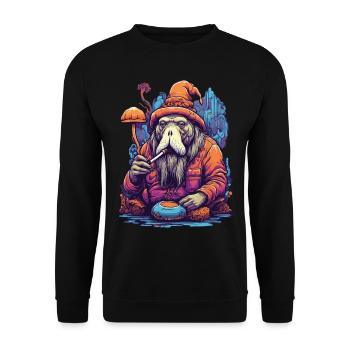 Walrus Psychedelic Art Forest Mushrooms Music Festival - Unisex Sweatshirt - black - Front - Alina (178cm) & Michal (187cm)