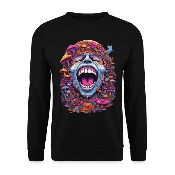 Psychedelic Art Wald Pilze Musik Festival Design - Unisex Pullover - Schwarz - Vorne - Alina (178cm) & Michal (187cm)