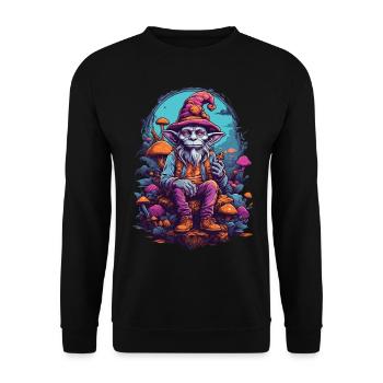 Goblin Psychedelic Art Woodland Mushrooms Music Festival - Unisex Sweatshirt - black - Front - Alina (178cm) & Michal (187cm)