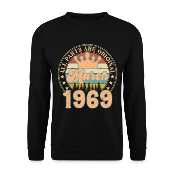 Mars 1969. Cadeau d’anniversaire mars 1969. March. - Sweat-shirt Unisexe - noir - Devant - Alina (178cm) & Michal (187cm)