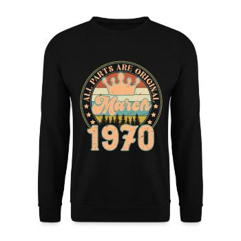 Mars 1970. Cadeau d’anniversaire mars 1970. March. - Sweat-shirt Unisexe - noir - Devant - Alina (178cm) & Michal (187cm)
