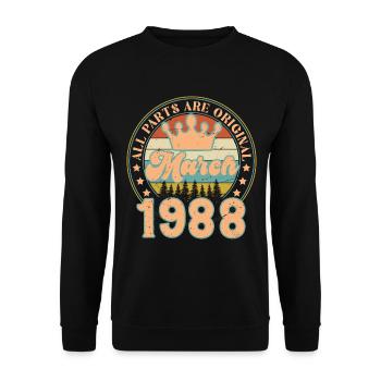 Mars 1988. Cadeau d’anniversaire mars 1988. March. - Sweat-shirt Unisexe - noir - Devant - Alina (178cm) & Michal (187cm)
