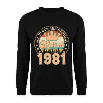 Mars 1981. Cadeau d’anniversaire mars 1981. March. - Sweat-shirt Unisexe - noir - Devant - Alina (178cm) & Michal (187cm)