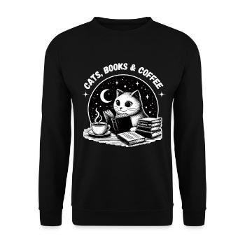 Chats, Livres, Café, Maman Chat, Propriétaire De Chat, Mignon - Sweat-shirt Unisexe - noir - Devant - Alina (178cm) & Michal (187cm)