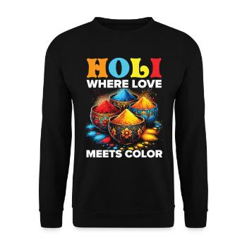 Happy Holi Greetings Hinduism Indian Festival - Unisex Sweatshirt - black - Front - Alina (178cm) & Michal (187cm)