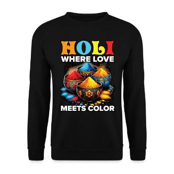 Happy Holi Greetings Hinduism Indian Festival - Unisex Sweatshirt - black - Front - Alina (178cm) & Michal (187cm)