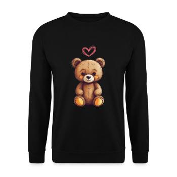 Teddy Bear Cartoon with Heart Teddy Bear Cute - Unisex Sweatshirt - black - Front - Alina (178cm) & Michal (187cm)