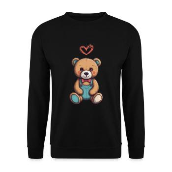 Teddy Bear Cartoon with Heart Teddy Bear Cute - Unisex Sweatshirt - black - Front - Alina (178cm) & Michal (187cm)