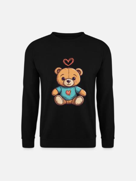Teddybär Cartoon mit Herz Teddy Bär Süß - Unisex Pullover - Schwarz