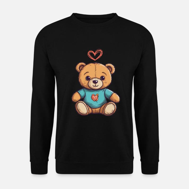 Teddybär Cartoon mit Herz Teddy Bär Süß - Unisex Pullover - Schwarz