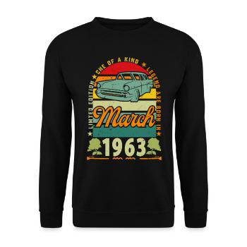 März 1963, März 1963, März 1963. - Unisex Pullover - Schwarz - Vorne - Alina (178cm) & Michal (187cm)