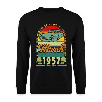 März 1957, März 1957, März 1957. - Unisex Pullover - Schwarz - Vorne - Alina (178cm) & Michal (187cm)