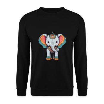 Elefant Bunt Süßes Elefanten Baby Mandala Hindi - Unisex Pullover - Schwarz - Vorne - Alina (178cm) & Michal (187cm)