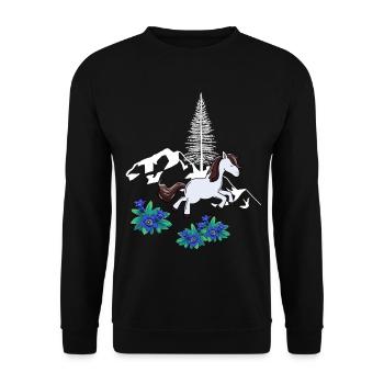 Pferd Natur Gebirge Wildpferd Pony - Unisex Pullover - Schwarz - Vorne - Alina (178cm) & Michal (187cm)