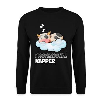 Professinonal Napper Cow Sleeping Late Riser - Unisex Sweatshirt - black - Front - Alina (178cm) & Michal (187cm)