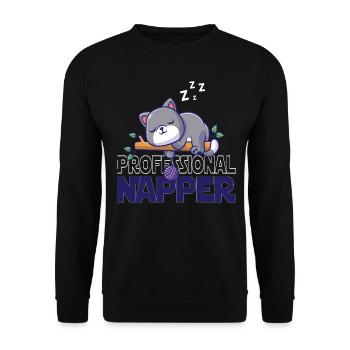 Professinonal Napper, Cat, Cats, Baby, Cats - Unisex Sweatshirt - black - Front - Alina (178cm) & Michal (187cm)