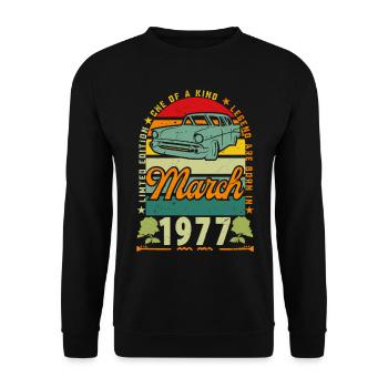 anniversaire mars 1977, Mars 1977, March 1977. - Sweat-shirt Unisexe - noir - Devant - Alina (178cm) & Michal (187cm)