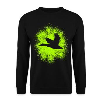 Fliegende Ente – Perfekt für Jäger und Naturfreund - Unisex Pullover - Schwarz - Vorne - Alina (178cm) & Michal (187cm)