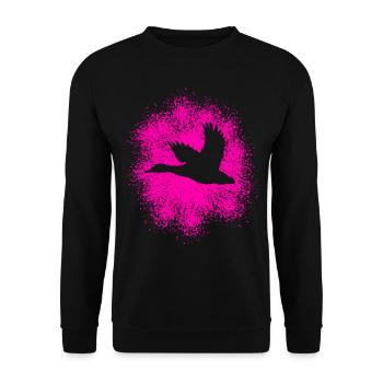Fliegende Ente – Perfekt für Jäger und Naturfreund - Unisex Pullover - Schwarz - Vorne - Alina (178cm) & Michal (187cm)