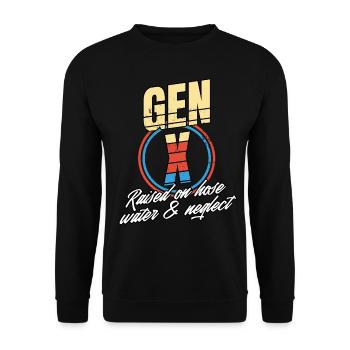 Retro Gen X Raised on Hose Water and Neglect men - Unisex Sweatshirt - black - Front - Alina (178cm) & Michal (187cm)