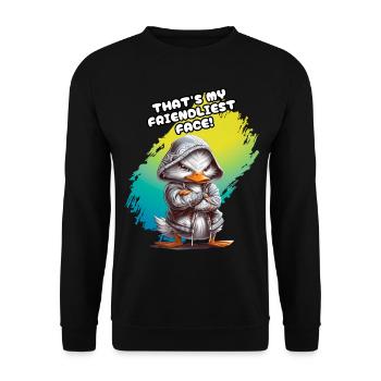 THAT'S MY FRIENDLIEST FACE. Ente, Humor, Fun, Spaß - Unisex Pullover - Schwarz - Vorne - Alina (178cm) & Michal (187cm)