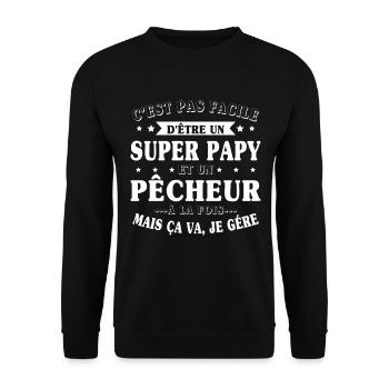 Super-Opa und Fischer-Geschenk - Unisex Pullover - Schwarz - Vorne - Alina (178cm) & Michal (187cm)