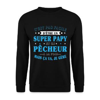 Super-Opa und Fischer-Geschenk - Unisex Pullover - Schwarz - Vorne - Alina (178cm) & Michal (187cm)