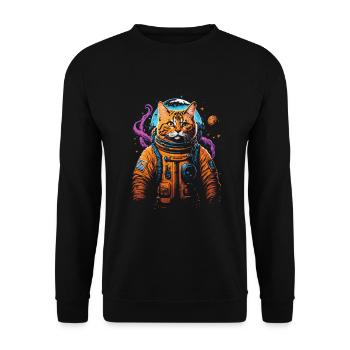 Weltraumkatze Astronaut und Katzen Sternenreise - Unisex Pullover - Schwarz - Vorne - Alina (178cm) & Michal (187cm)
