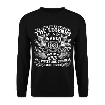 Mars 1981 anniversaire 1981 Mars meilleure année - Sweat-shirt Unisexe - noir - Devant - Alina (178cm) & Michal (187cm)