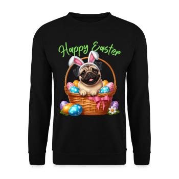 Pug Dog Easter Easter Bunny Happy Easter Cute - Unisex Sweatshirt - black - Front - Alina (178cm) & Michal (187cm)