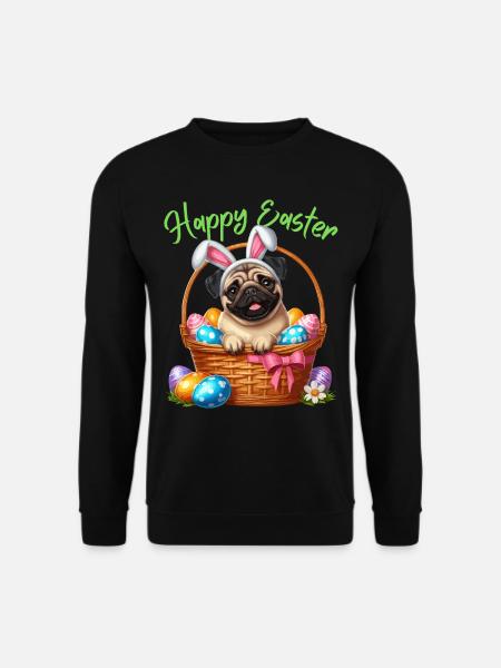 Mops Hund Ostern Osterhase Frohe Ostern niedlich - Unisex Pullover - Schwarz