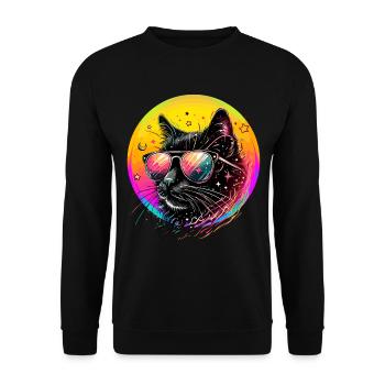 Cat Cats Mom Neon Sunglasses 80's Disco - Unisex Sweatshirt - black - Front - Alina (178cm) & Michal (187cm)