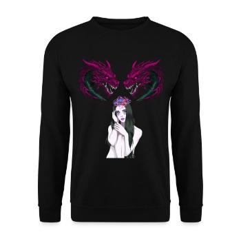 Mädchen Frau Drachen Fantasy Fabel Fabelwesen - Unisex Pullover - Schwarz - Vorne - Alina (178cm) & Michal (187cm)
