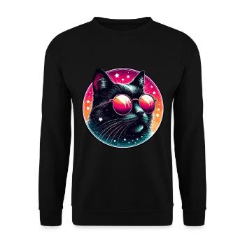 Cat Sunglasses 80s Neon Cool Cat Fan Funny - Unisex Sweatshirt - black - Front - Alina (178cm) & Michal (187cm)