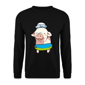 Matrose Seemann Ferkel Schwein Kapitän Ahoi Sau - Unisex Pullover - Schwarz - Vorne - Alina (178cm) & Michal (187cm)