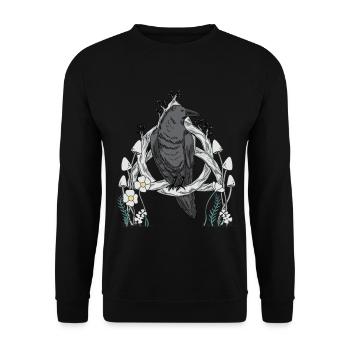 Forest Animals Bird Raven Flowers Nature Crow Dark - Unisex Sweatshirt - black - Front - Alina (178cm) & Michal (187cm)