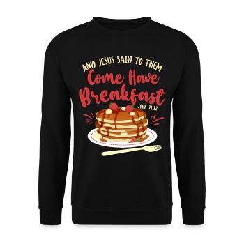 Pancake Lover Kids Bible Quote - Unisex Sweatshirt - black - Front - Alina (178cm) & Michal (187cm)