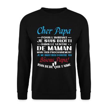 Originelle Schwangerschaftsanzeige für werdende Väter - Unisex Pullover - Schwarz - Vorne - Alina (178cm) & Michal (187cm)