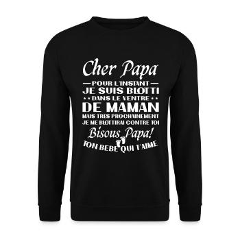 Originelle Schwangerschaftsanzeige für werdende Väter - Unisex Pullover - Schwarz - Vorne - Alina (178cm) & Michal (187cm)
