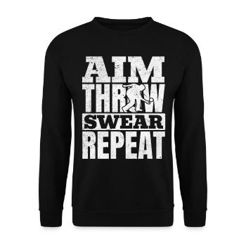 Floorball Player - Aim Throw Swear Repeat - Unihoc - Unisex Pullover - Schwarz - Vorne - Alina (178cm) & Michal (187cm)