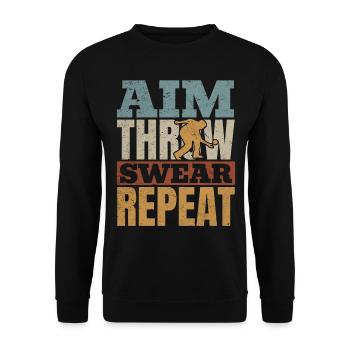 Unihockey - Aim Throw Swear Repeat - Floorball Pla - Unisex Pullover - Schwarz - Vorne - Alina (178cm) & Michal (187cm)