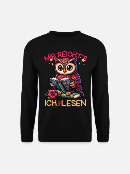 Buch Bücher Eule Uhu Eulen Literatur Lesen lustig - Unisex Pullover - Schwarz