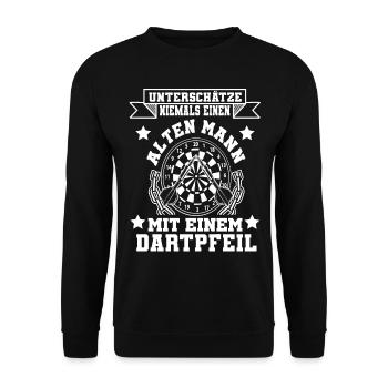 Unterschätze Niemals Einen Alten Mann Darten Darts - Unisex Pullover - Schwarz - Vorne - Alina (178cm) & Michal (187cm)