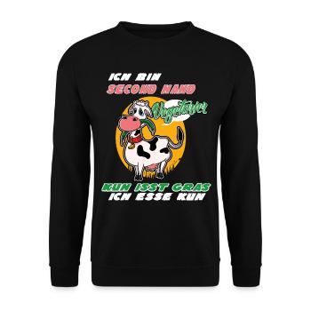 Ich Bin Second Hand Vegetarier Kuh Isst Gras - Unisex Pullover - Schwarz - Vorne - Alina (178cm) & Michal (187cm)