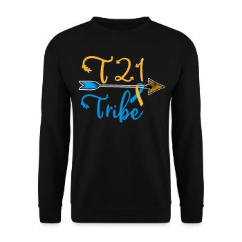Down Syndrome Awareness Blue Yellow Ribbon T21 - Unisex Sweatshirt - black - Front - Alina (178cm) & Michal (187cm)
