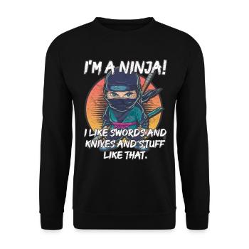 Je suis un ninja ! J’aime les épées, les couteaux et tout ça - Sweat-shirt Unisexe - noir - Devant - Alina (178cm) & Michal (187cm)