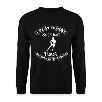I play rugby so I don't punch people in the face - - Unisex Sweatshirt - black - Front - Alina (178cm) & Michal (187cm)