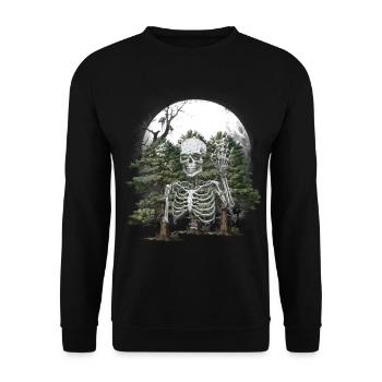Wald Geist Gespenst Mitternacht Spuk Halloween - Unisex Pullover - Schwarz - Vorne - Alina (178cm) & Michal (187cm)