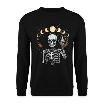 Mond Geist Skelett Geisterstunde Halloween Spuk - Unisex Pullover - Schwarz - Vorne - Alina (178cm) & Michal (187cm)