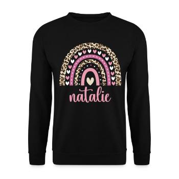 Natalie Regenbogen Name Geburtstag Natalie - Unisex Pullover - Schwarz - Vorne - Alina (178cm) & Michal (187cm)